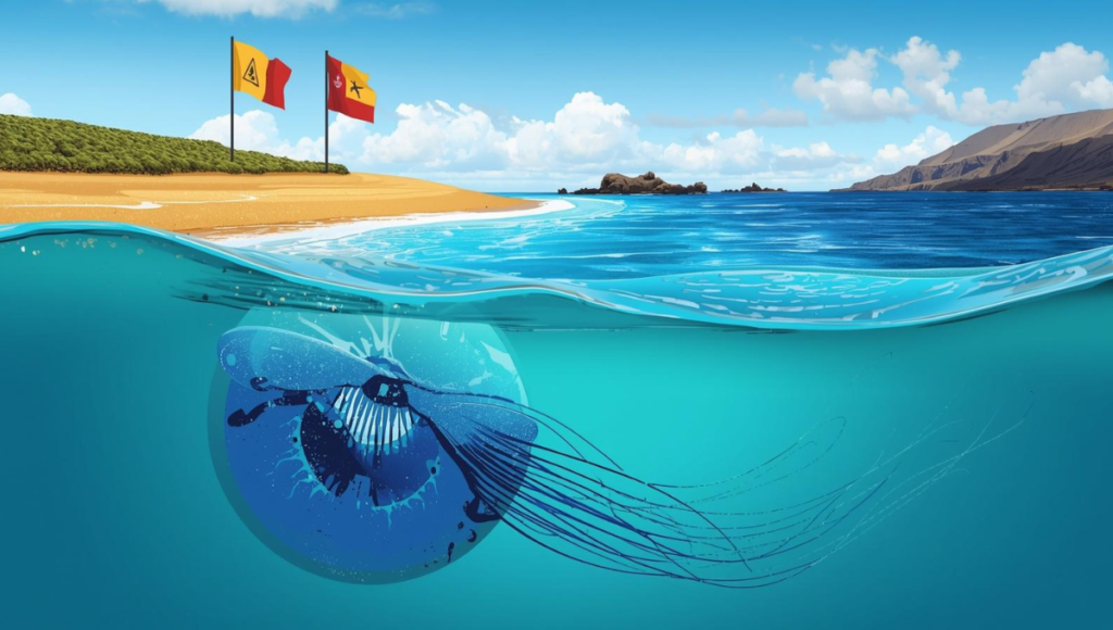 Tenerife Beach Warning Flags Alert: Portuguese Man O’ War Jellyfish Spotted Tenerife Beach Warning Flags Alert: Portuguese Man O' War Jellyfish Spotted